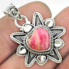 5.38cts natural pink rhodochrosite inca rose (argentina) silver pendant t56065