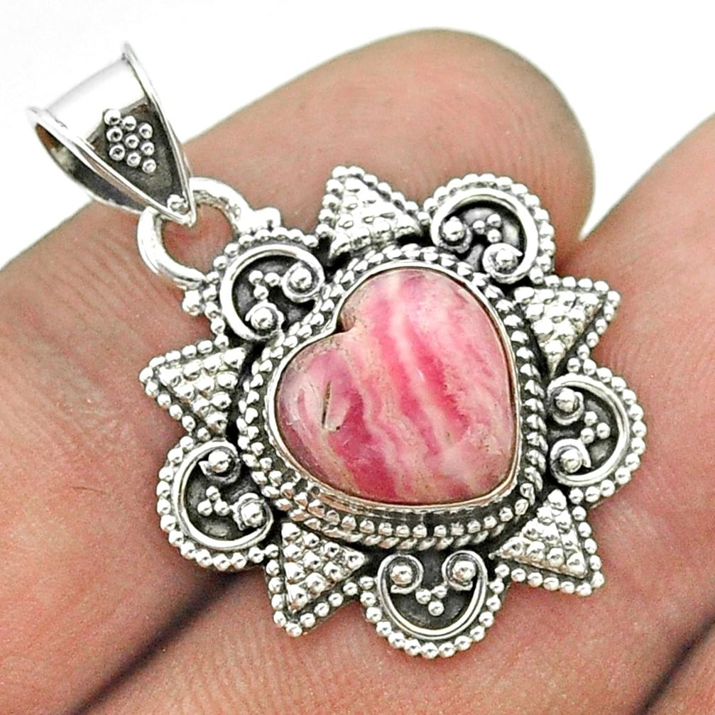 5.09cts natural pink rhodochrosite inca rose (argentina) silver pendant t56079