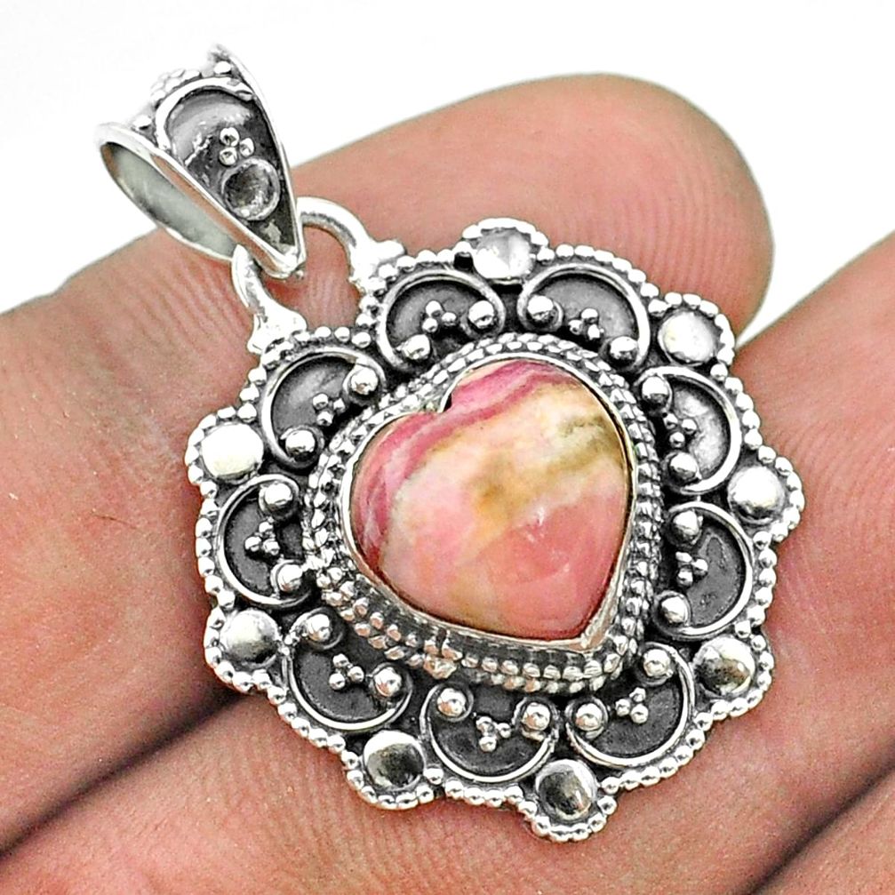 5.52cts natural pink rhodochrosite inca rose (argentina) silver pendant t56104