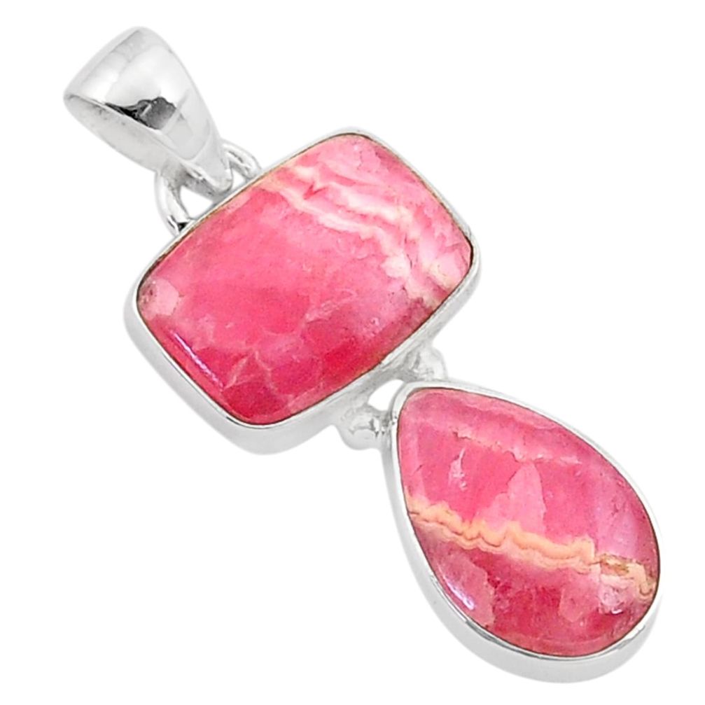 10.70cts natural pink rhodochrosite inca rose (argentina) silver pendant t59292