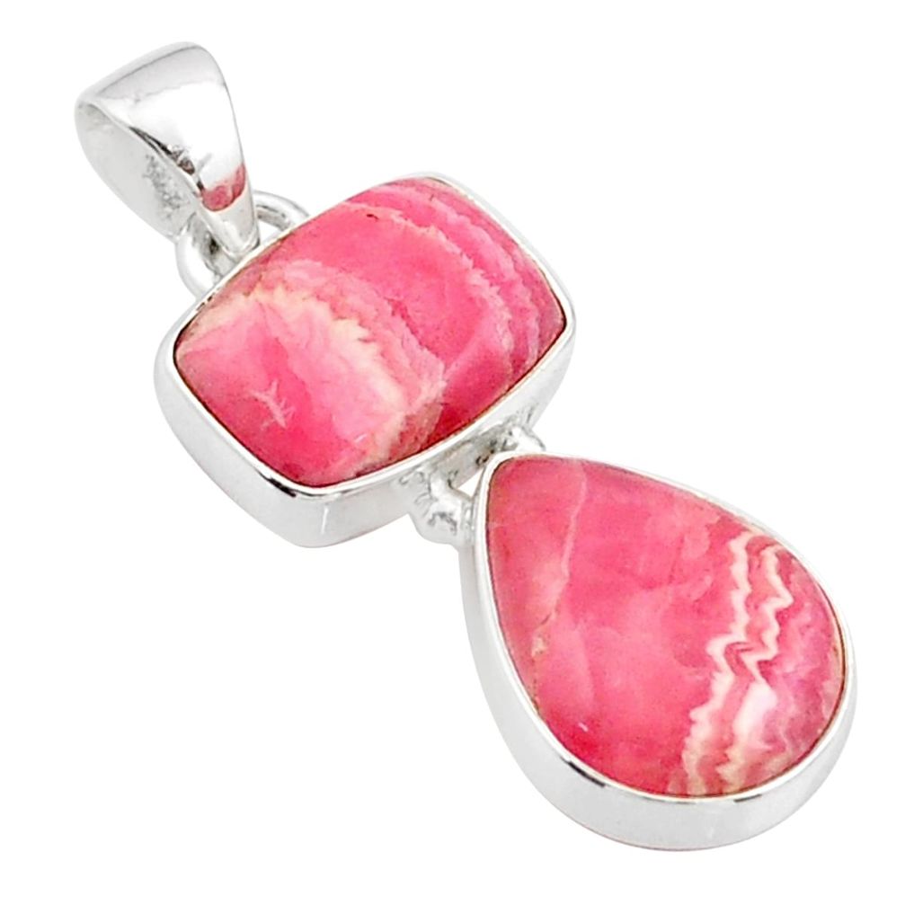14.40cts natural pink rhodochrosite inca rose (argentina) silver pendant t59382