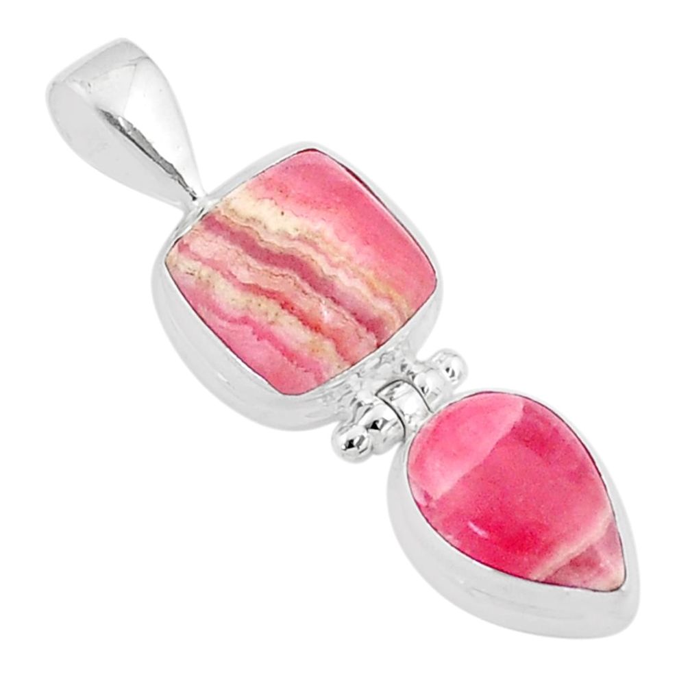 11.48cts natural pink rhodochrosite inca rose (argentina) silver pendant u29897