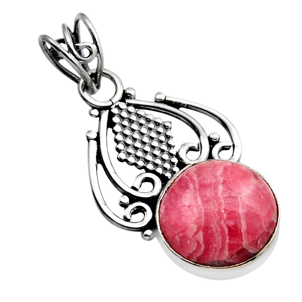 10.51cts natural pink rhodochrosite inca rose (argentina) silver pendant y90103