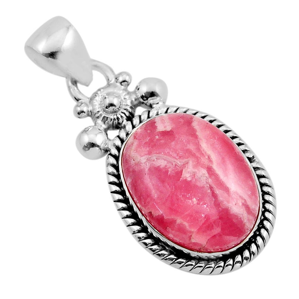 12.07cts natural pink rhodochrosite inca rose (argentina) silver pendant y95151