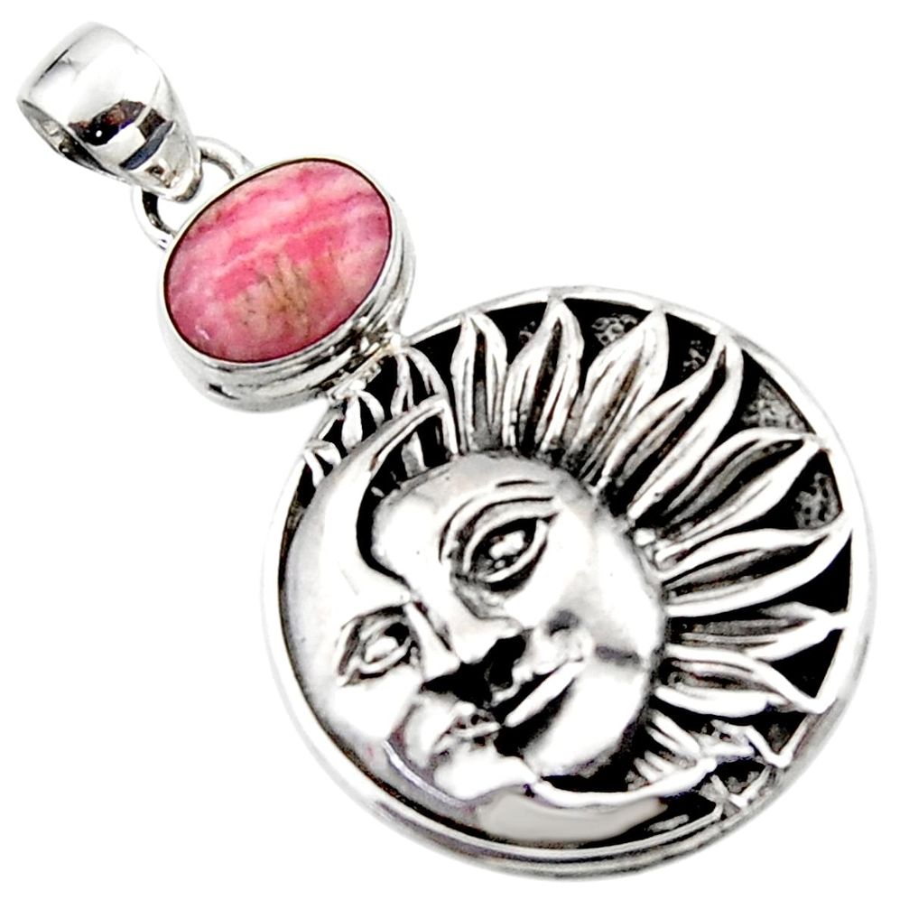 4.48cts natural pink rhodochrosite inca rose 925 silver moon face pendant r52806