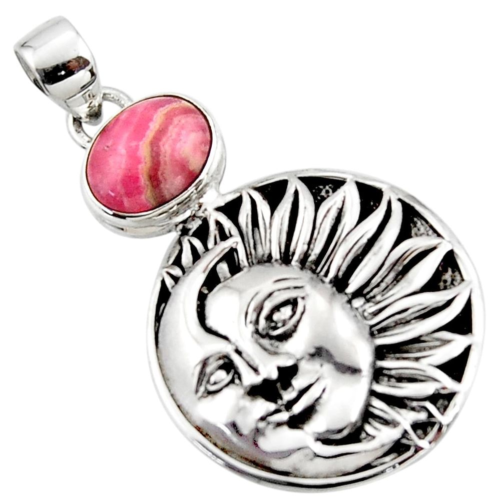 5.25cts natural pink rhodochrosite inca rose 925 silver moon face pendant r52849