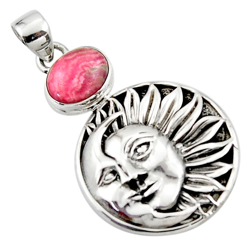 5.25cts natural pink rhodochrosite inca rose 925 silver moon face pendant r52850