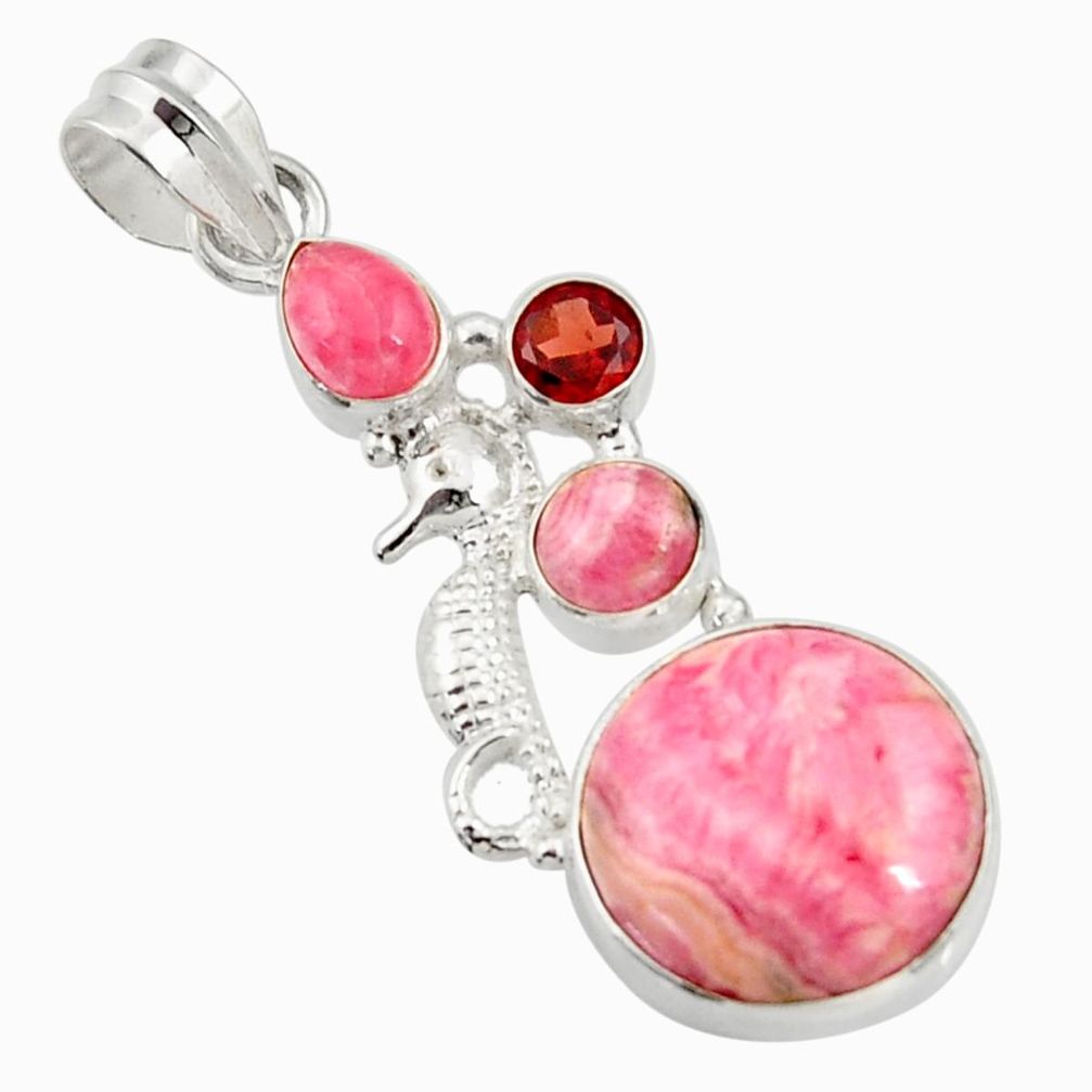 15.95cts natural pink rhodochrosite inca rose 925 silver seahorse pendant d43005