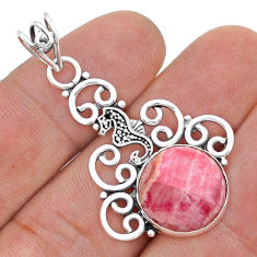 12.37cts natural pink rhodochrosite inca rose 925 silver seahorse pendant u67604