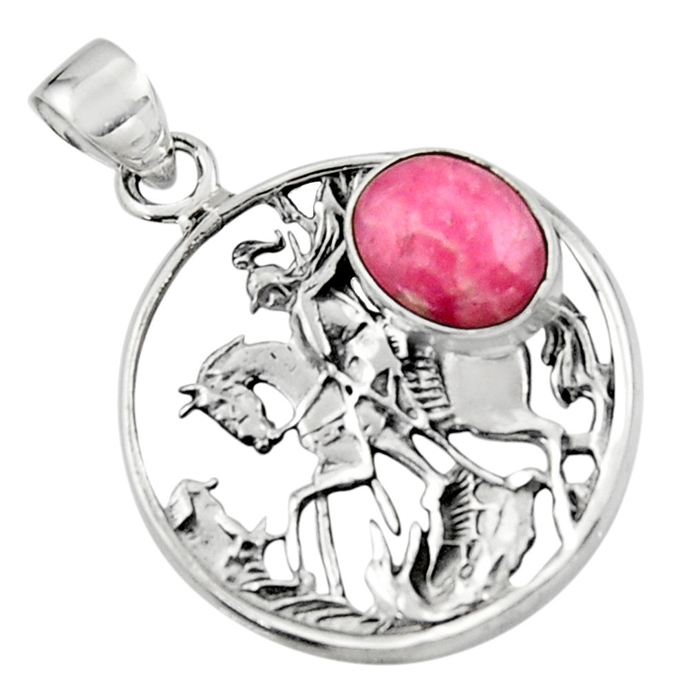 4.22cts natural pink rhodochrosite inca rose 925 silver unicorn pendant r52750