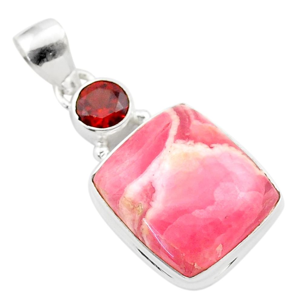 16.87cts natural pink rhodochrosite inca rose garnet 925 silver pendant t59301