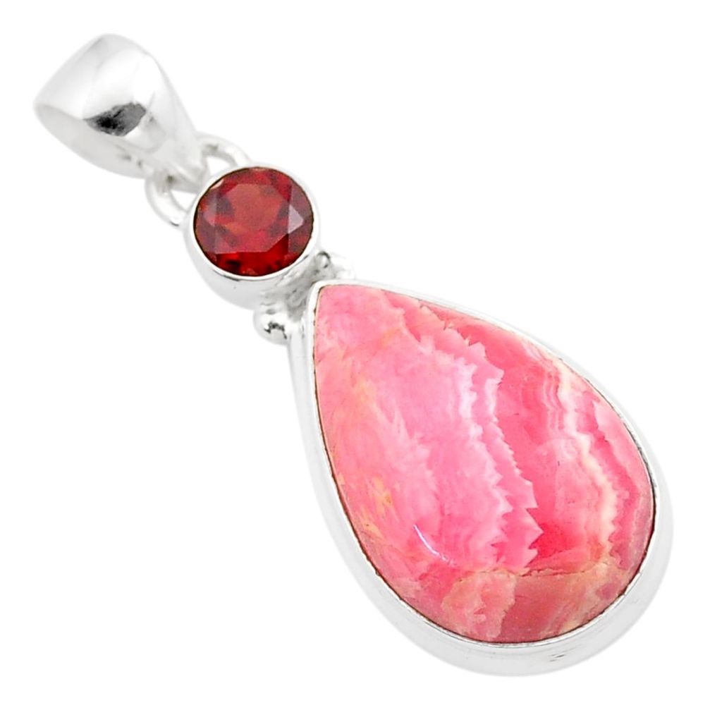 17.38cts natural pink rhodochrosite inca rose garnet 925 silver pendant t59302