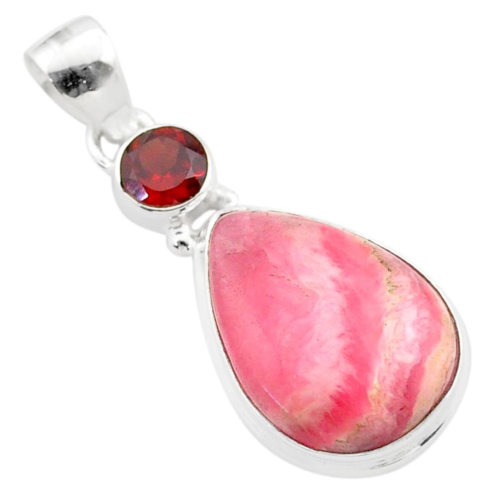 15.96cts natural pink rhodochrosite inca rose garnet 925 silver pendant t59305