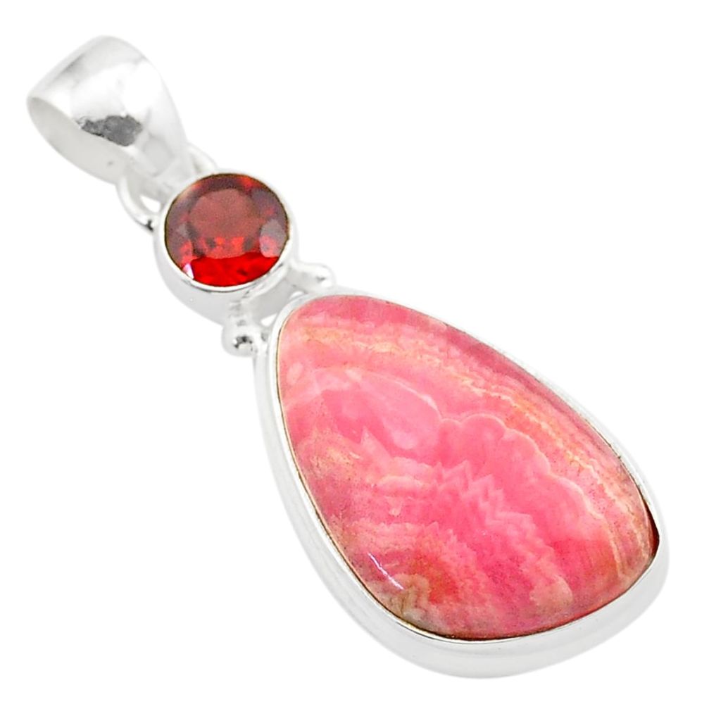 15.02cts natural pink rhodochrosite inca rose garnet 925 silver pendant t59318