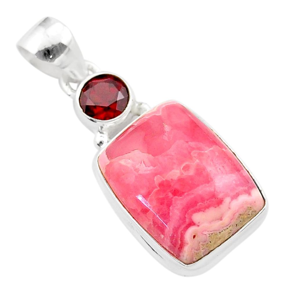 16.03cts natural pink rhodochrosite inca rose garnet 925 silver pendant t59319