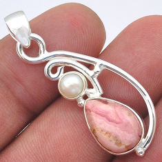 5.05cts natural pink rhodochrosite inca rose pearl 925 silver pendant u61780