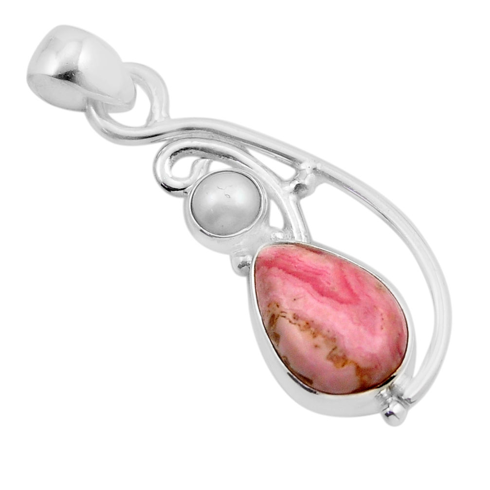 5.38cts natural pink rhodochrosite inca rose pearl 925 silver pendant y91530