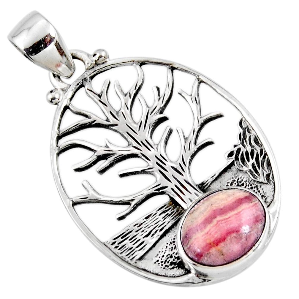 4.62cts natural pink rhodochrosite inca rose silver tree of life pendant r52992