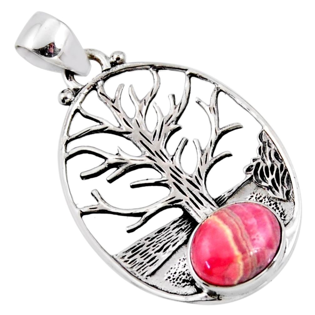 4.37cts natural pink rhodochrosite inca rose silver tree of life pendant r53008