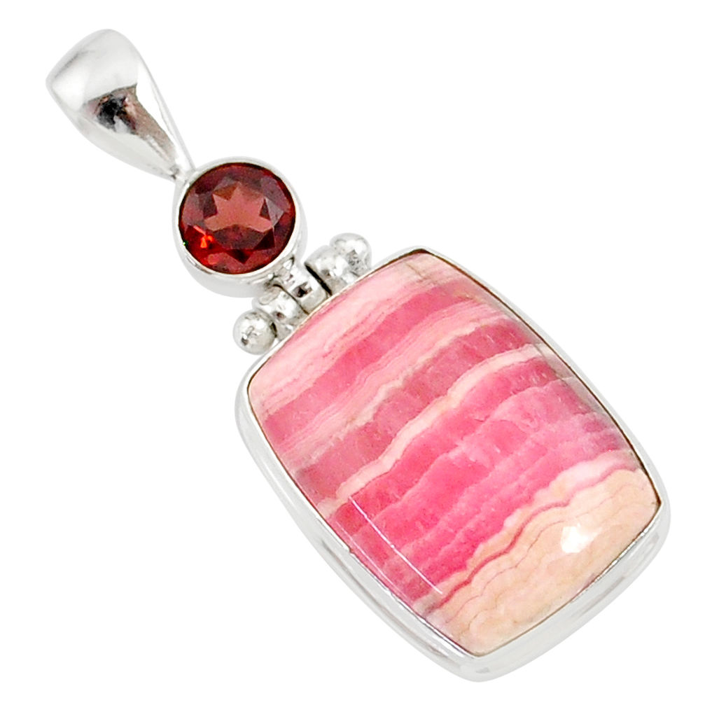 17.22cts natural pink rhodochrosite rose (argentina) 925 silver pendant r87561