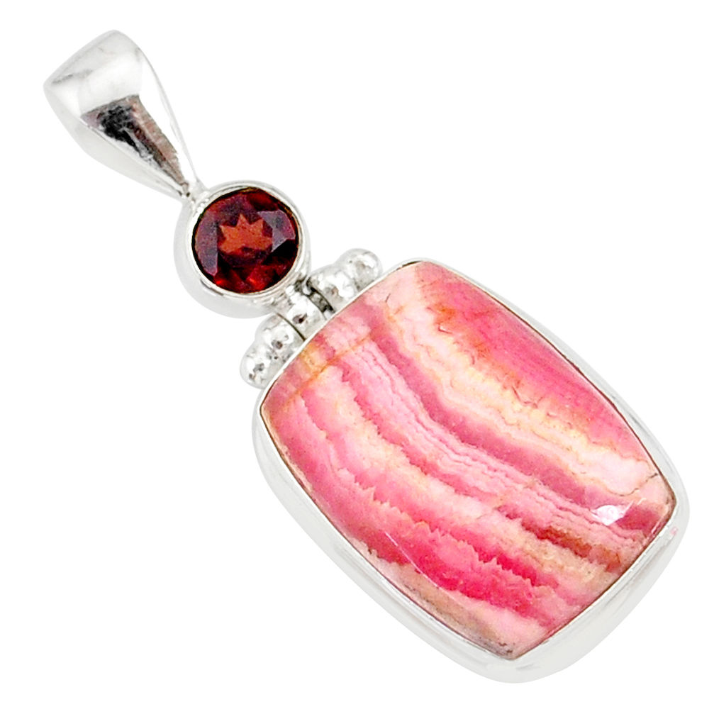 14.68cts natural pink rhodochrosite rose (argentina) 925 silver pendant r87564
