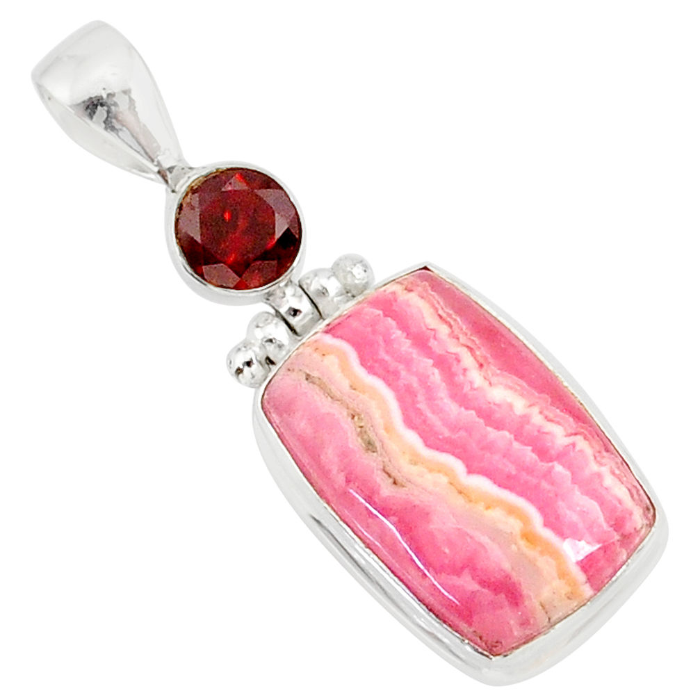 14.68cts natural pink rhodochrosite rose (argentina) 925 silver pendant r87565