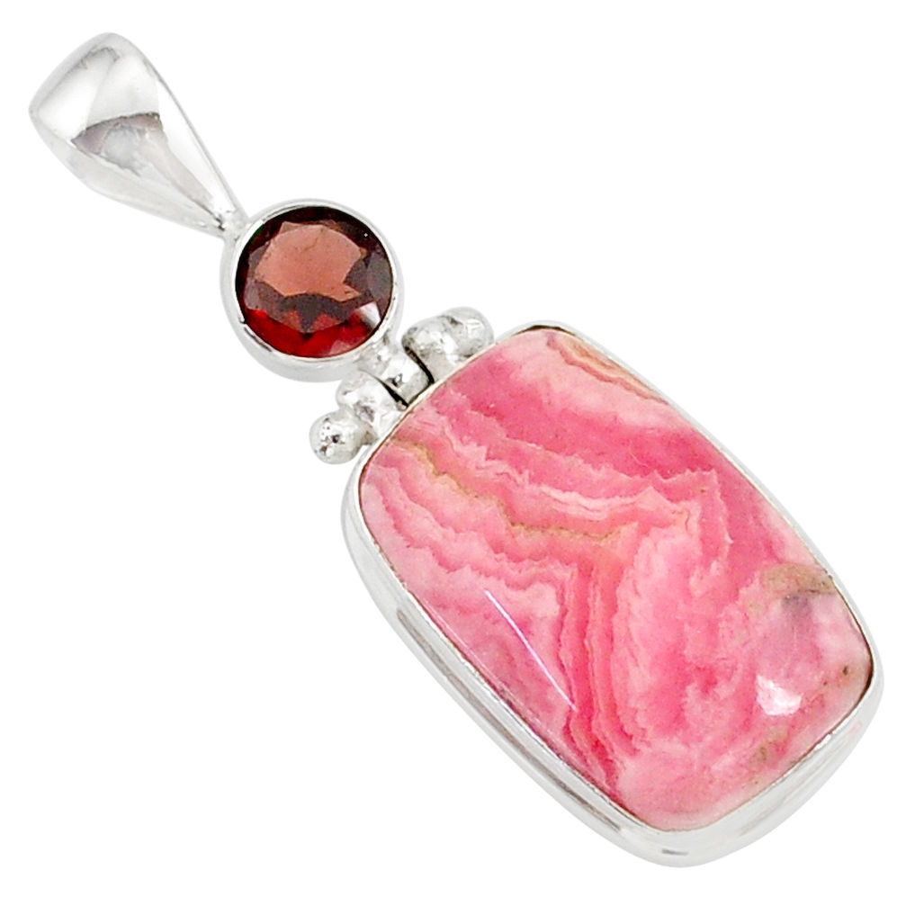 15.65cts natural pink rhodochrosite rose (argentina) 925 silver pendant r87567