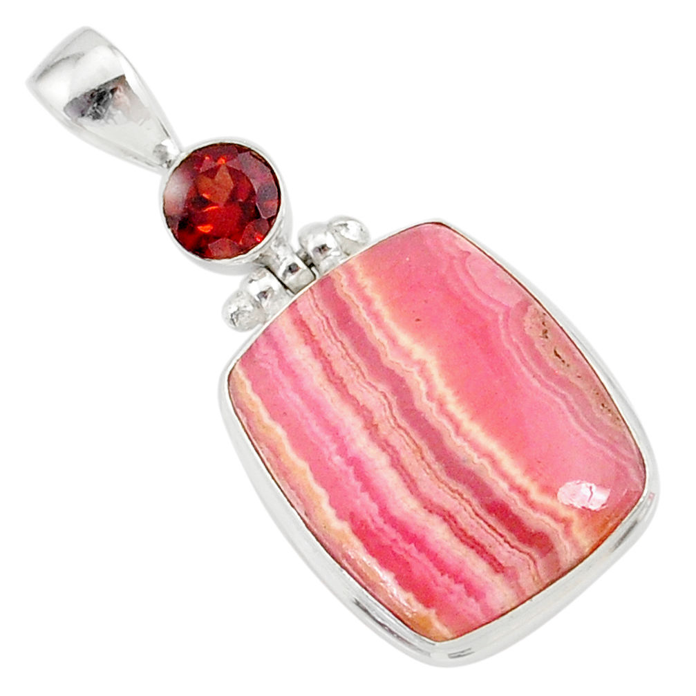 15.65cts natural pink rhodochrosite rose (argentina) 925 silver pendant r87568