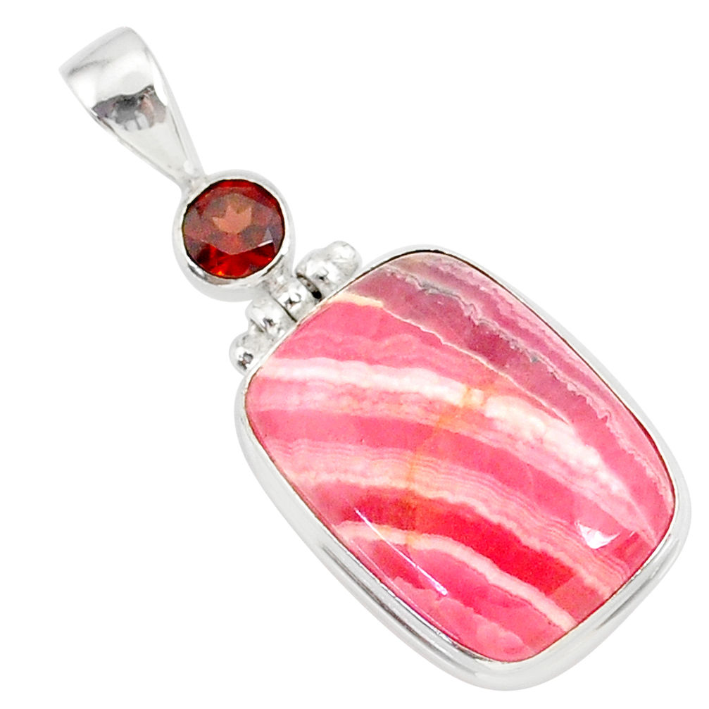 19.72cts natural pink rhodochrosite rose (argentina) 925 silver pendant r87569