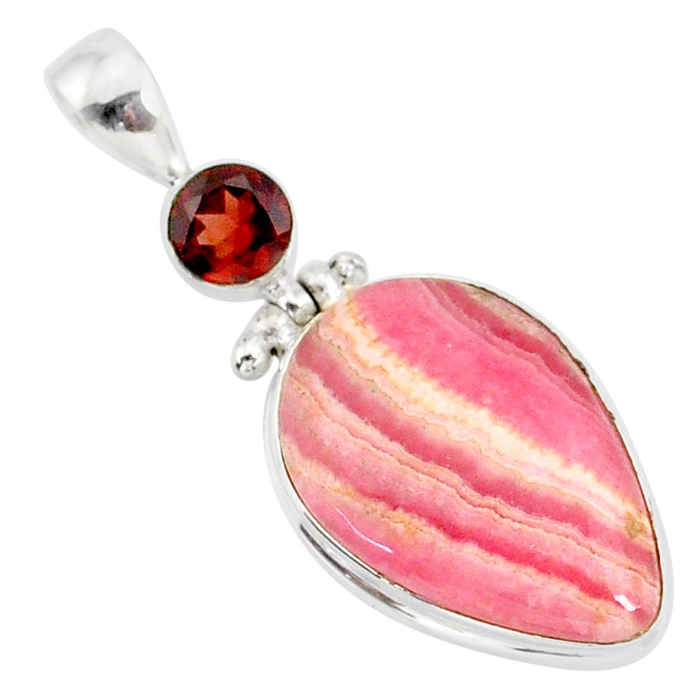 13.70cts natural pink rhodochrosite rose (argentina) 925 silver pendant r87571