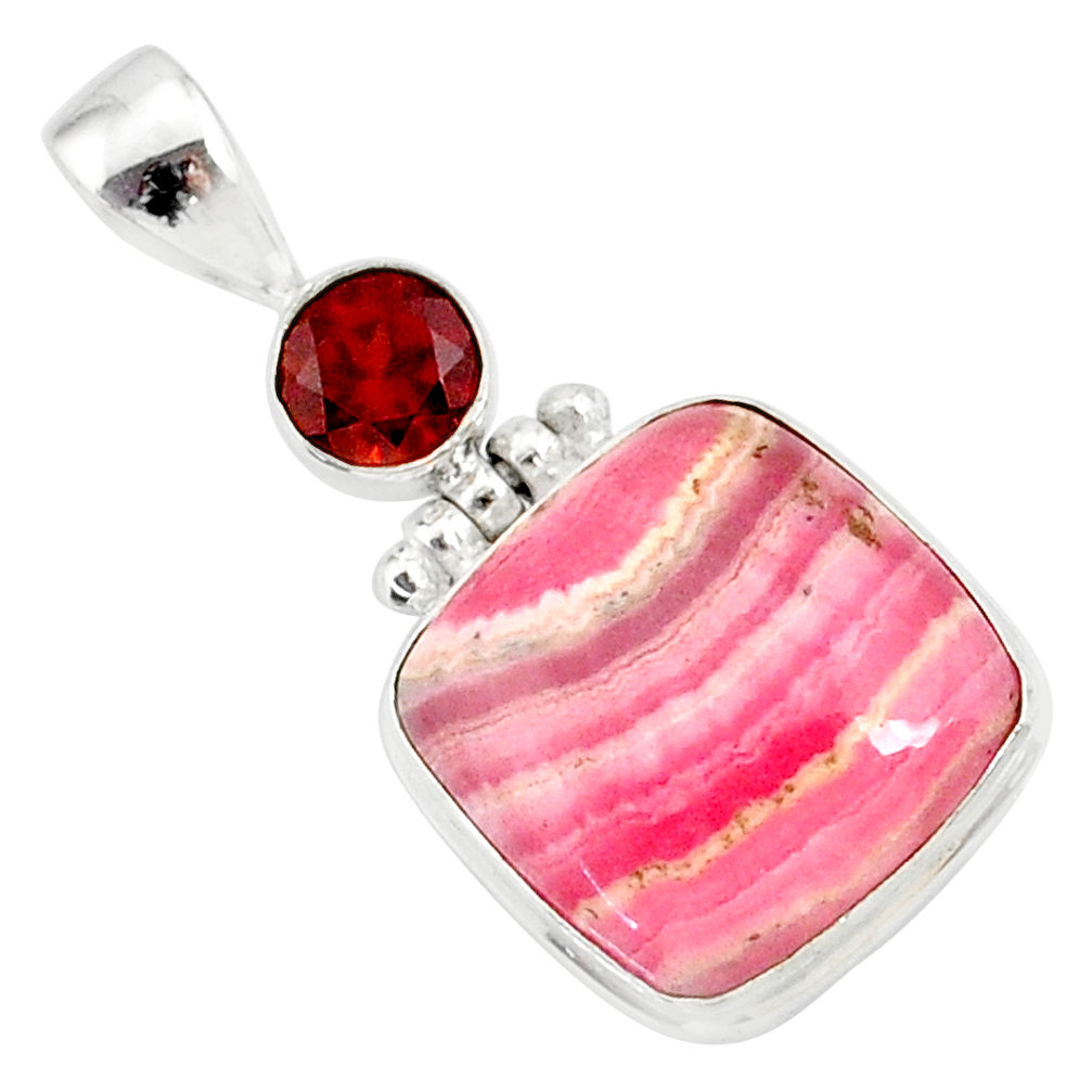 14.23cts natural pink rhodochrosite rose (argentina) 925 silver pendant r87573