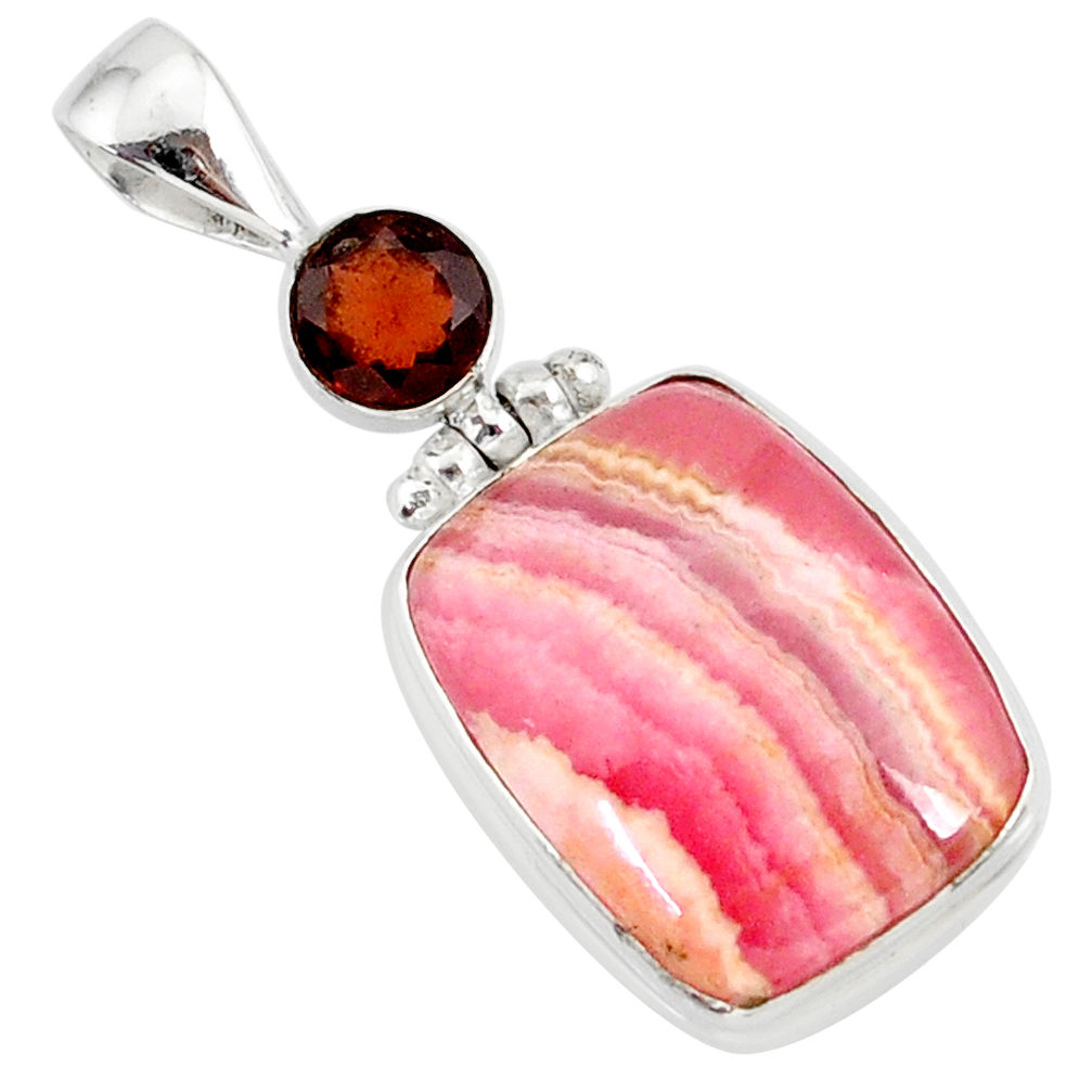 15.08cts natural pink rhodochrosite rose (argentina) 925 silver pendant r87574