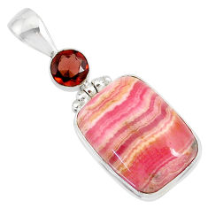 15.08cts natural pink rhodochrosite rose (argentina) 925 silver pendant r87577