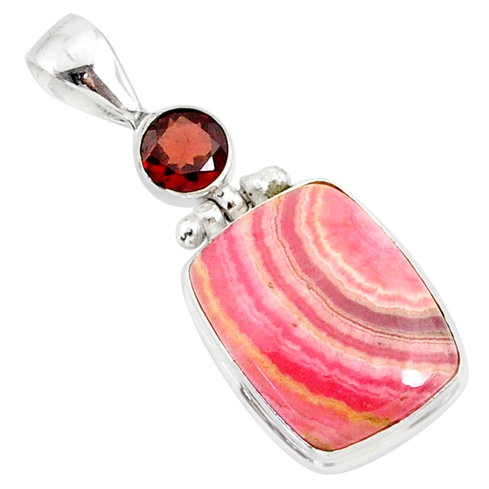 13.67cts natural pink rhodochrosite rose (argentina) 925 silver pendant r87579