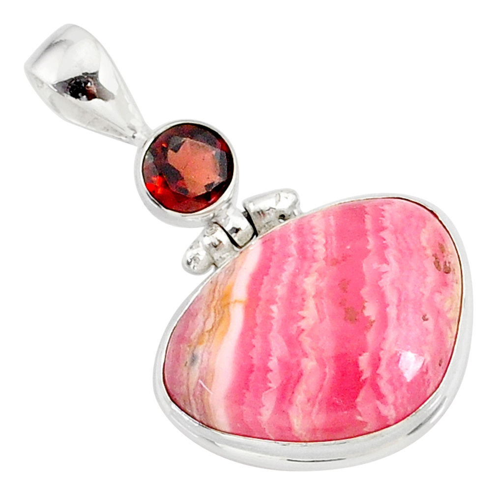 15.65cts natural pink rhodochrosite rose (argentina) 925 silver pendant r87580