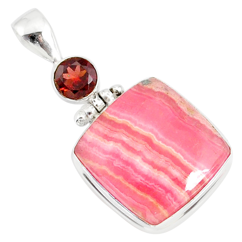 19.72cts natural pink rhodochrosite rose (argentina) 925 silver pendant r87582