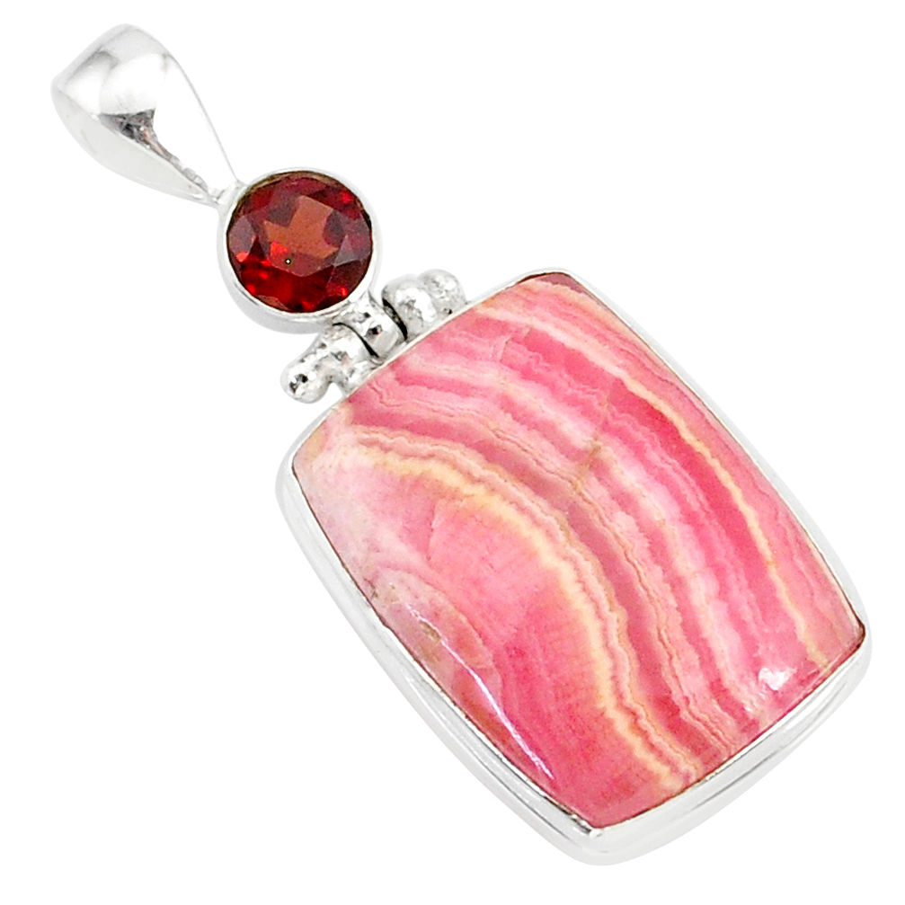 19.72cts natural pink rhodochrosite rose (argentina) 925 silver pendant r87583