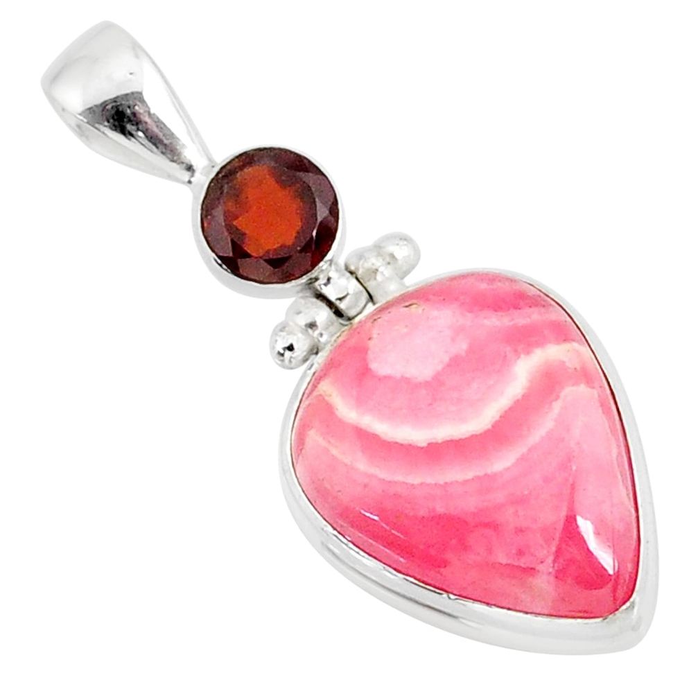17.10cts natural pink rhodochrosite rose (argentina) 925 silver pendant r87584