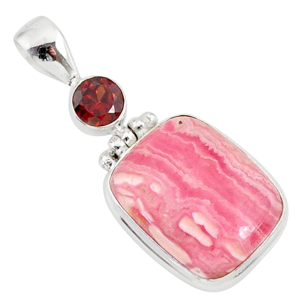 16.73cts natural pink rhodochrosite rose (argentina) 925 silver pendant r87586