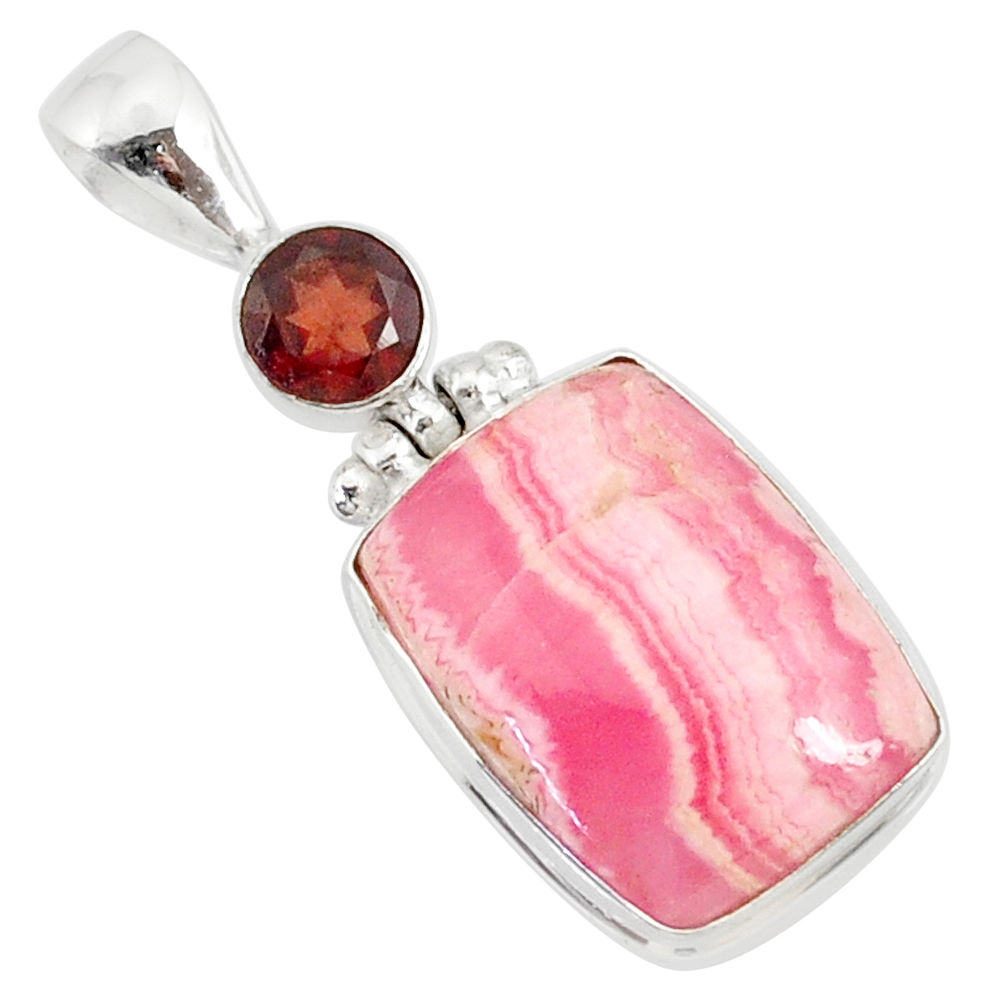 16.18cts natural pink rhodochrosite rose (argentina) 925 silver pendant r87587