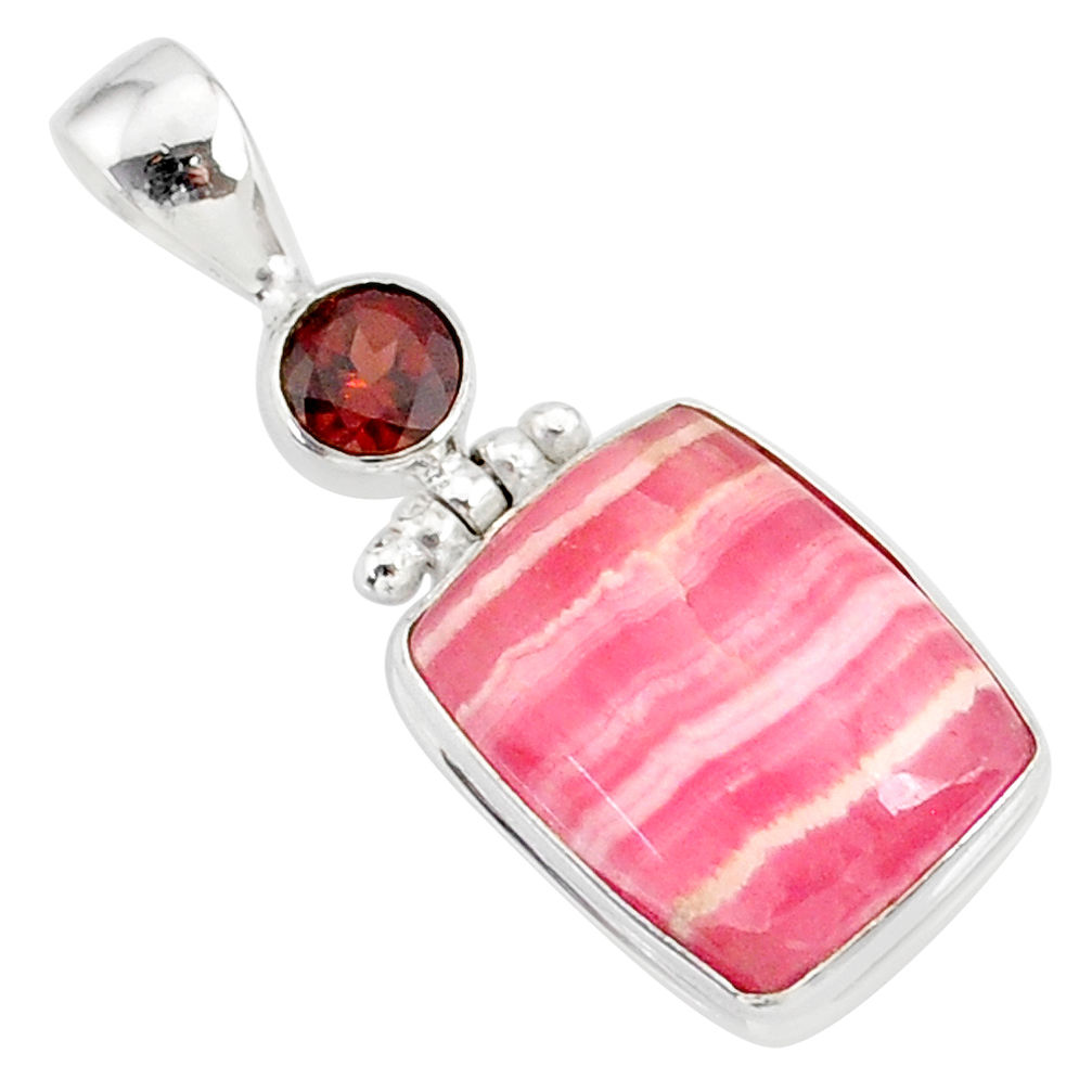 15.65cts natural pink rhodochrosite rose (argentina) 925 silver pendant r87588