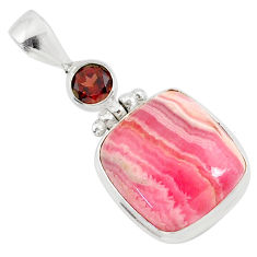 16.20cts natural pink rhodochrosite rose (argentina) 925 silver pendant r87594
