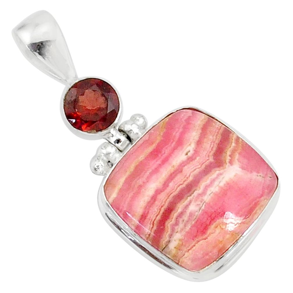 14.55cts natural pink rhodochrosite rose (argentina) 925 silver pendant r87595