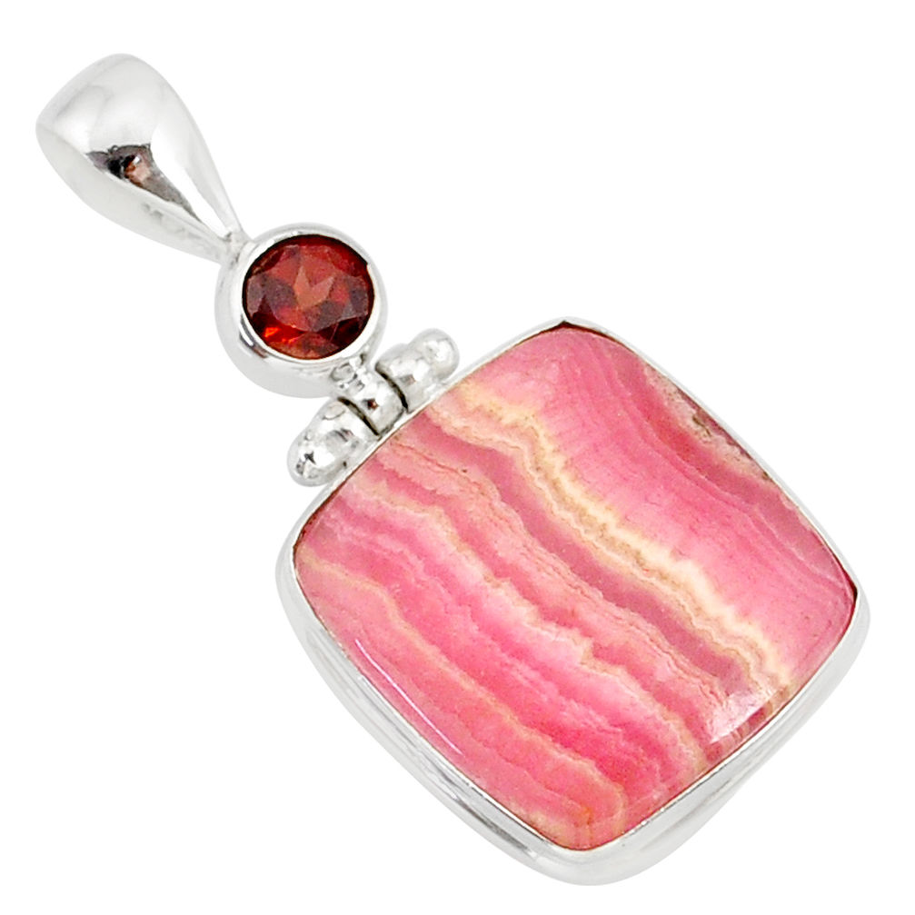 16.73cts natural pink rhodochrosite rose (argentina) 925 silver pendant r87596