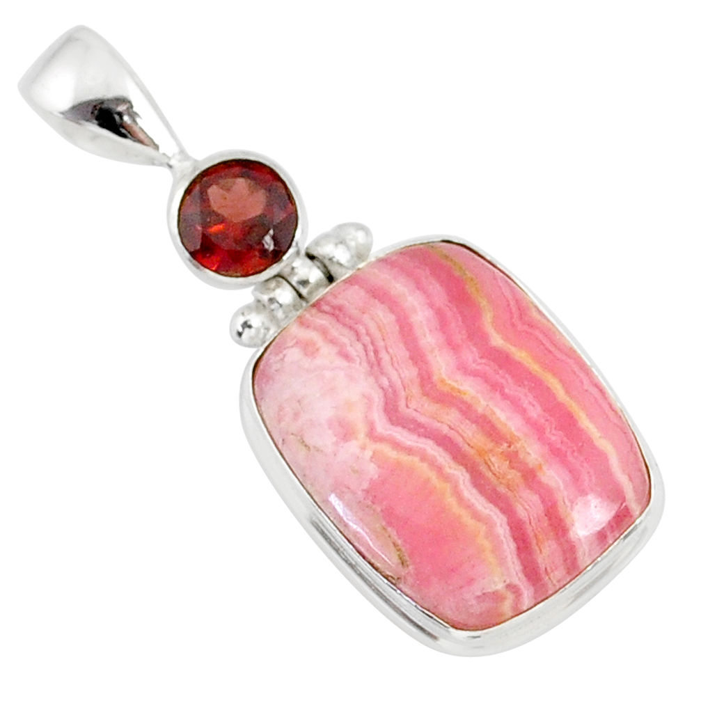 15.08cts natural pink rhodochrosite rose (argentina) 925 silver pendant r87598