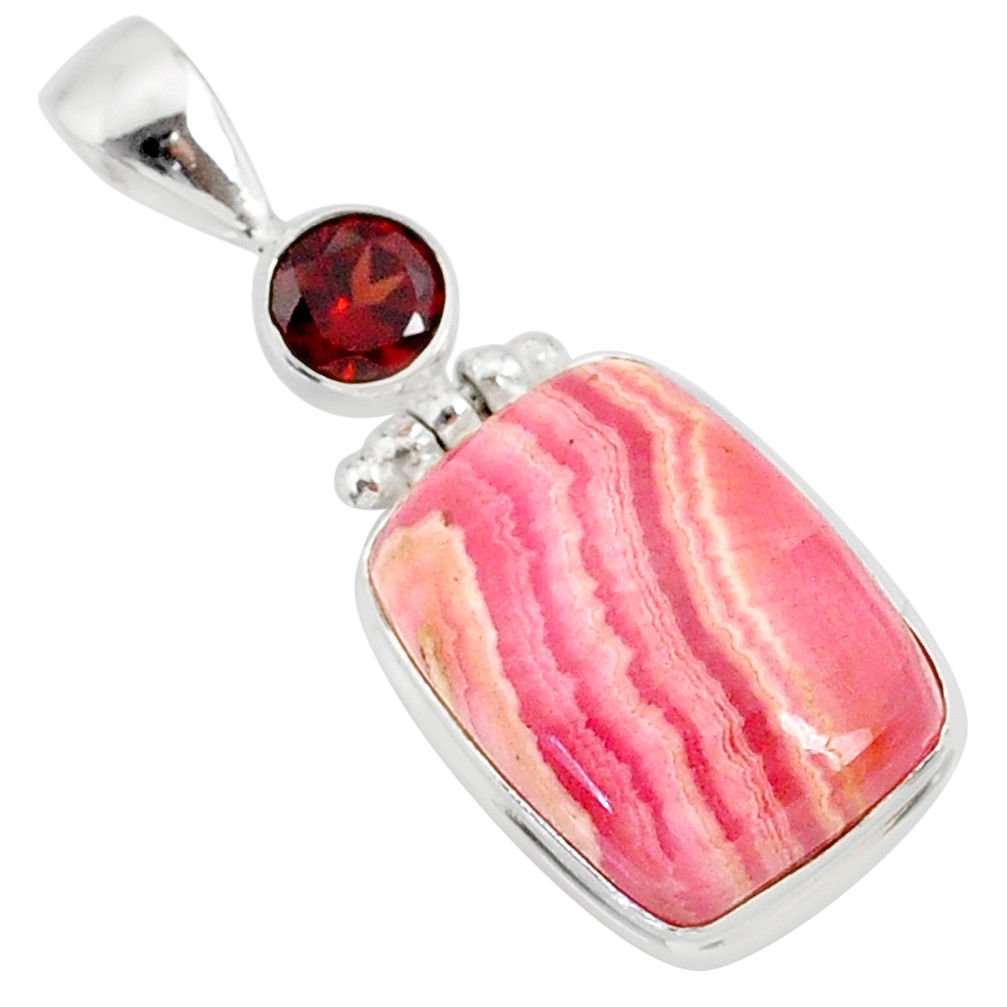 17.22cts natural pink rhodochrosite rose (argentina) 925 silver pendant r87599