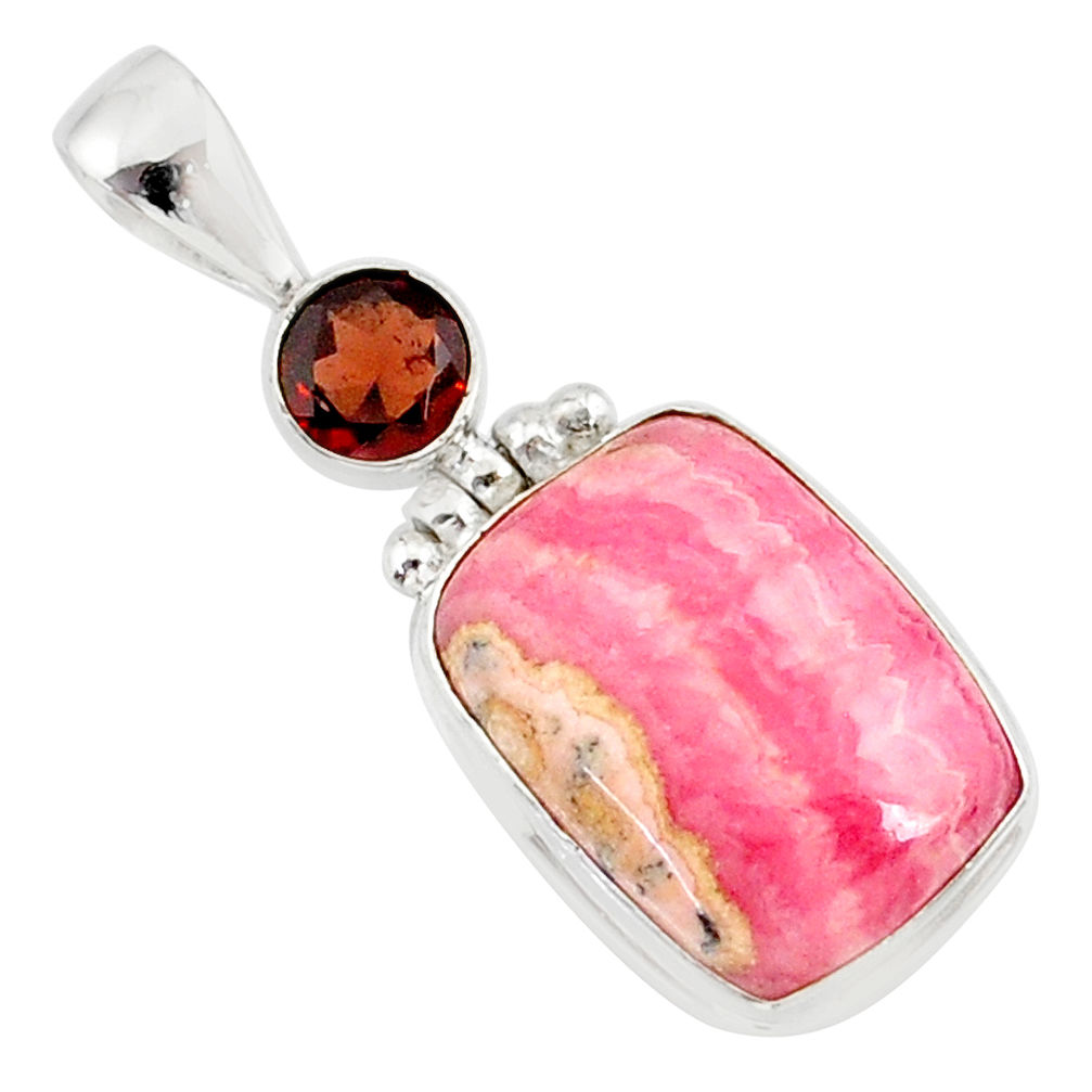 14.23cts natural pink rhodochrosite rose (argentina) 925 silver pendant r87600