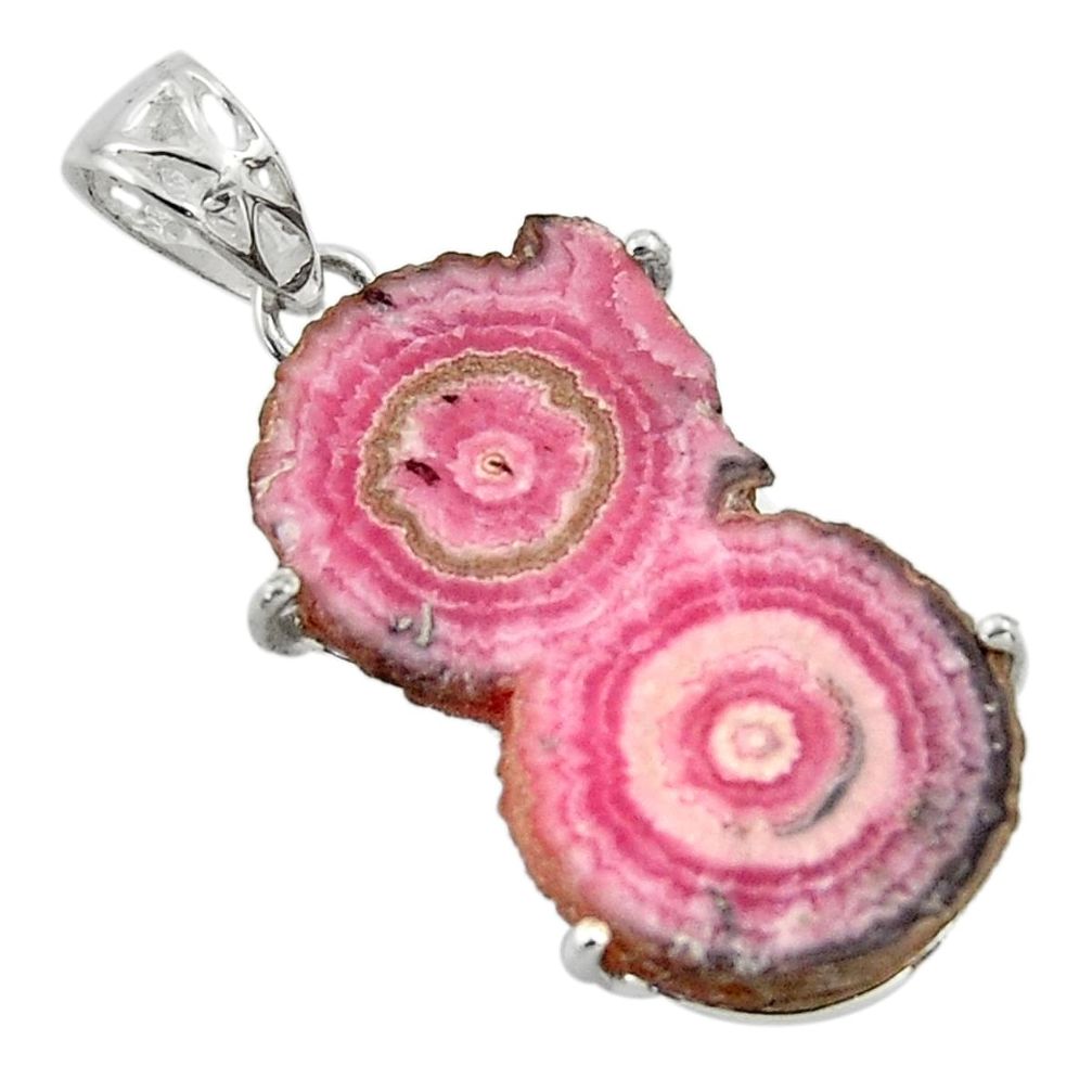 22.01cts natural pink rhodochrosite stalactite 925 silver pendant r43222