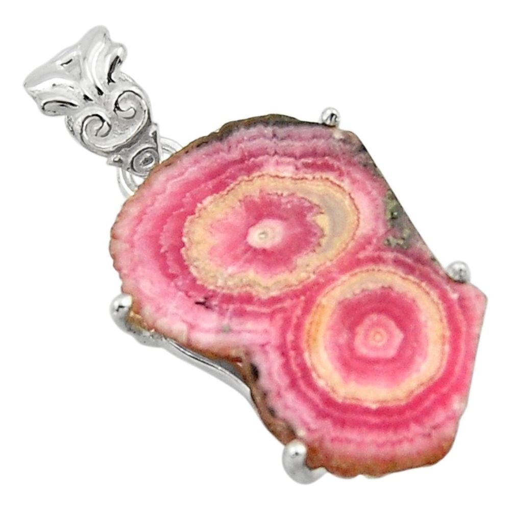 17.79cts natural pink rhodochrosite stalactite 925 silver pendant r43224