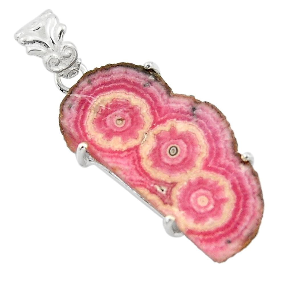 19.14cts natural pink rhodochrosite stalactite 925 silver pendant r43225